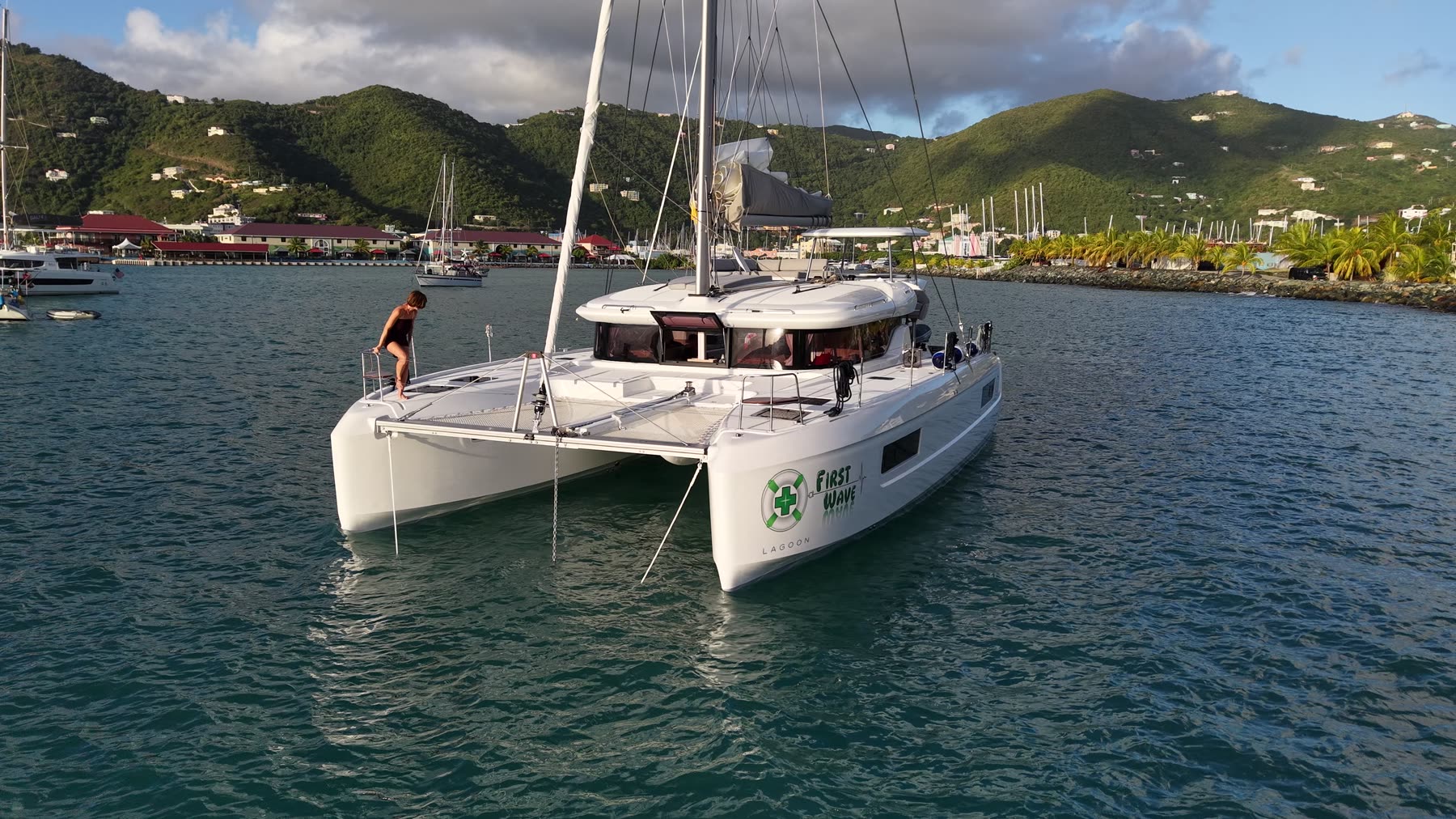 First Wave, our Lagoon 43, at anchor in Sint Maarten